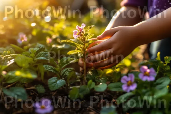 ידיים קטנות אוחזות בחוזקה במהלך טיול בטבע. פֶּרַח, עָלֵי כּוֹתֶרֶת, דֶשֶׁא