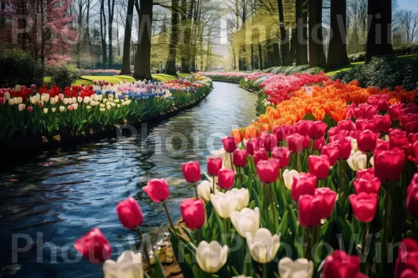 שדות צבעונים מעולים בגני Keukenhof, הולנד. צמח, ירוק, טֶבַע