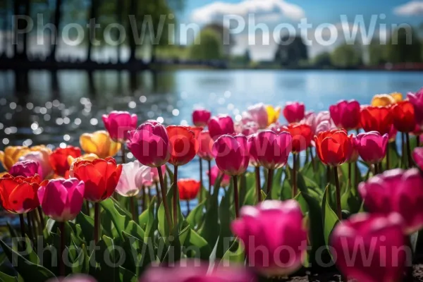 שדות צבעונים מעולים בגני Keukenhof, הולנד. עָלֵי כּוֹתֶרֶת, בּוֹטָנִיקָה, טֶבַע