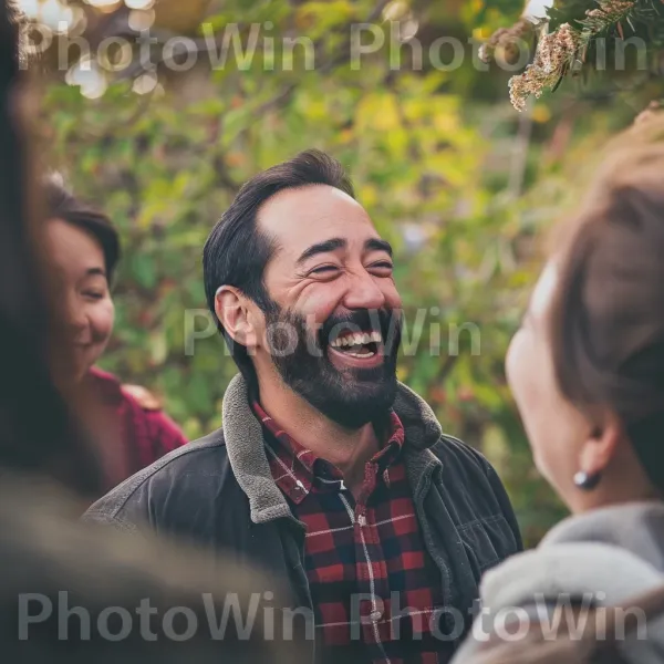 גבר בן 35 אוהב מפגש מלא צחוק עם חברים. חיוך, זָקָן, טרטן