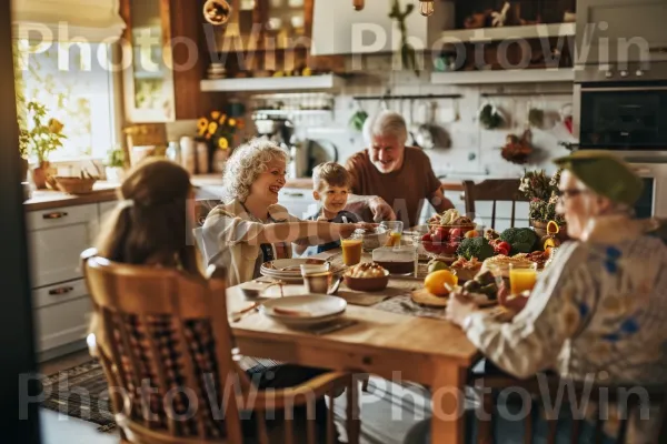 חולקים חיוכים על ארוחה ביתית טעימה ליד שולחן האוכל. שולחן, מזון, צַלַחַת