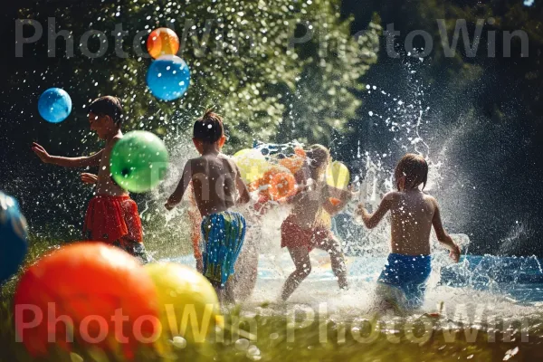 קרב מים שובב ביום קיץ חם, אושר טהור לכולם. בַּלוֹן, פְּנַאִי, כֵּיף