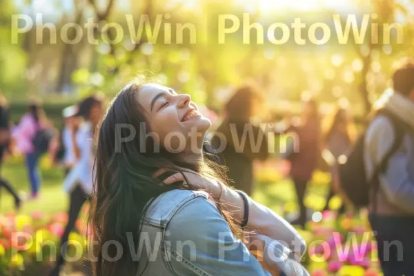 אישה קורנת בת 20 מחבקת את חדוות הנעורים. הבעת פנים, אנשים בטבע, שַׂמֵחַ