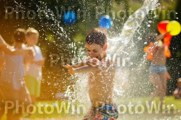 קרב מים שובב ביום קיץ חם, אושר טהור לכולם. מים, שַׂמֵחַ, מִזרָקָה