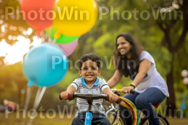 הורים גאים צופים בילדם רוכב על רכיבת אופניים ראשונה. חיוך, שְׁעוֹת הַיוֹם, שַׂמֵחַ