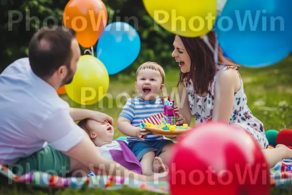 צחוק ושמחה ממלאים את האוויר ברגע משפחתי שובב. חיוך, ירוק, בן אנוש