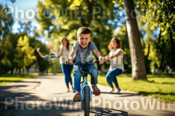 ילד בן 10 בטוח בעצמו רוכב על אופניו ללא גלגלי אימון. רכב יבשתי, אופניים, גַלגַל