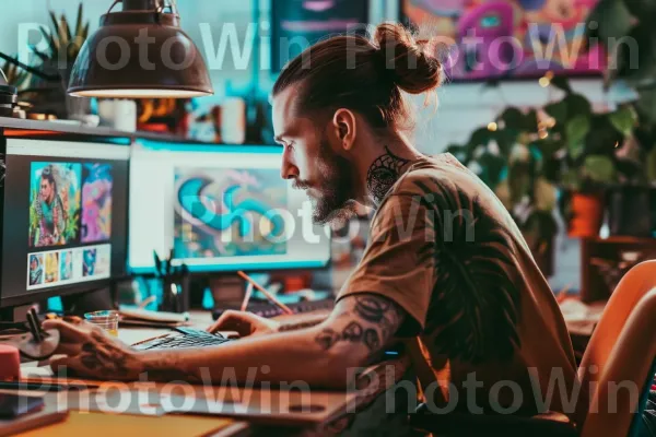 מעצב גרפי בעל אוריינטציה לפרטים המשכלל עיצוב לוגו מהמם. מוּסִיקָאִי, מסך מחשב, ציוד שמע