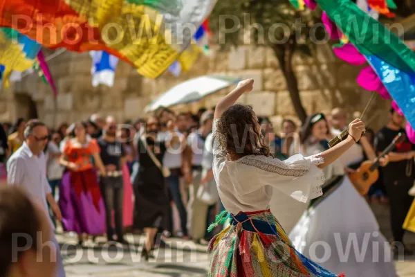 אמני רחוב משעשעים קהל מרותק בלחנים יהודיים מסורתיים, ממדינת ישראל. תַצלוּם, ירוק, לִרְקוֹד