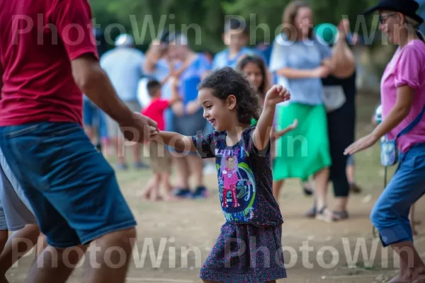 משפחות רוקדות במעגלים במהלך פסטיבלי ריקודי עם ישראלים מלאי חיים, ממדינת ישראל. קבוצה חברתית, מרחב ציבורי, קָהָל