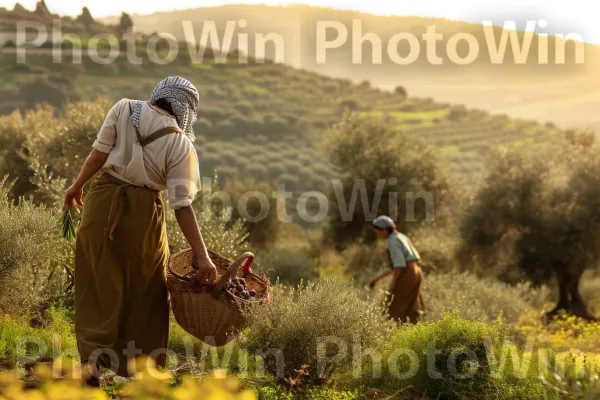 חקלאים מנשקי שמש קוטפים זיתים, משמרים מסורת בת מאות שנים ממדינת ישראל. צמח, אנשים בטבע, צהוב