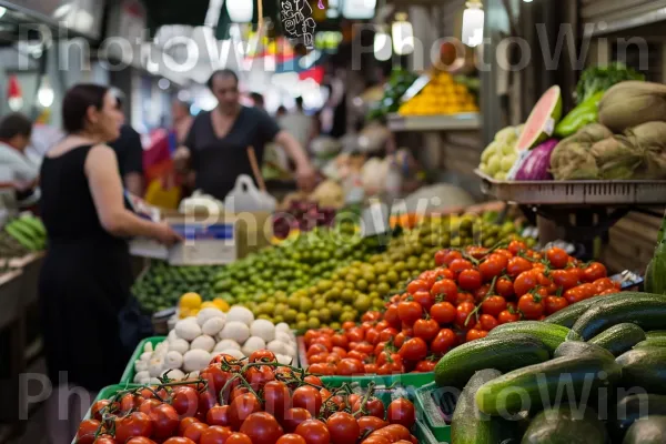 שוק תוסס בתל אביב, טעמים וריחות מפתים את מדינת ישראל. מזון, ירוק, מוכר