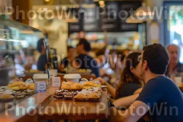 בית קפה שוקק מגיש קפה ארומטי ומאפים טריים ממדינת ישראל. מזון, שולחן, צַלַחַת