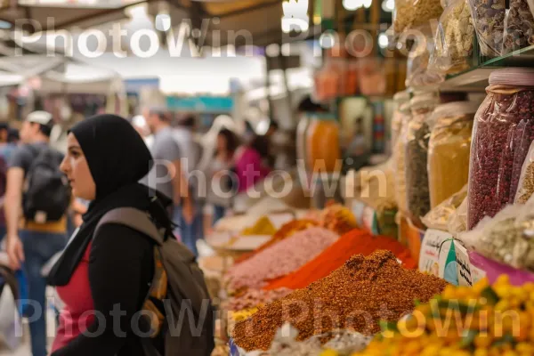 פסיפס של תרבויות: יהודים, ערבים ונוצרים מתאחדים בשוק שליו ממדינת ישראל. מוכר, מַרכִּיב, מזון מלא