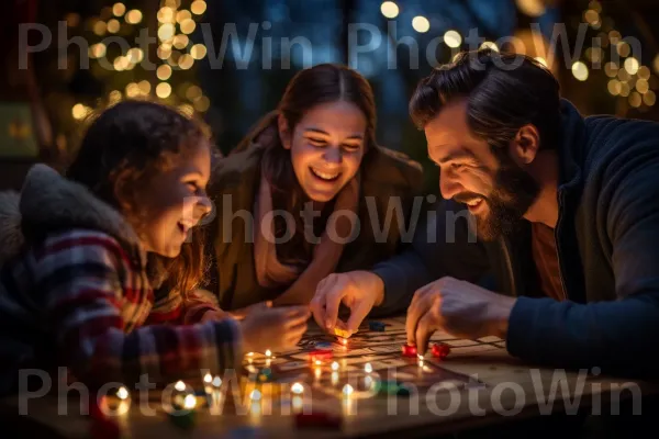 שמחה אמיתית שנתפסה בערב משחקים משפחתי מהנה. חיוך, אינטראקציה, צילום פלאש