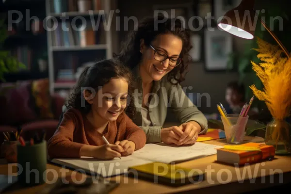 זמן חיבור יקר כשהורים עוזרים לילדיהם בשיעורי הבית. חיוך, משקפיים, שַׂמֵחַ