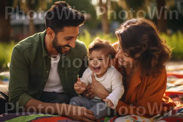 צחוק שמח וזמן משחק משותפים להורים ולקטנם. תסרוקת, הבעת פנים, בַּעֲלֵי הַחוּלִיוֹת