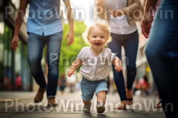 הורים גאים צופים בילדם עושה את צעדיהם הראשונים. רגל, שַׂמֵחַ, פְּנַאִי