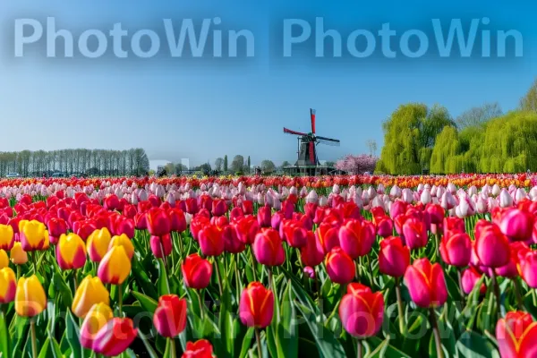 שדות צבעונים צבעוניים ב- Keukenhof, הולנד במהלך האביב. שָׁמַיִם, נוף טבעי, סביבה טבעית