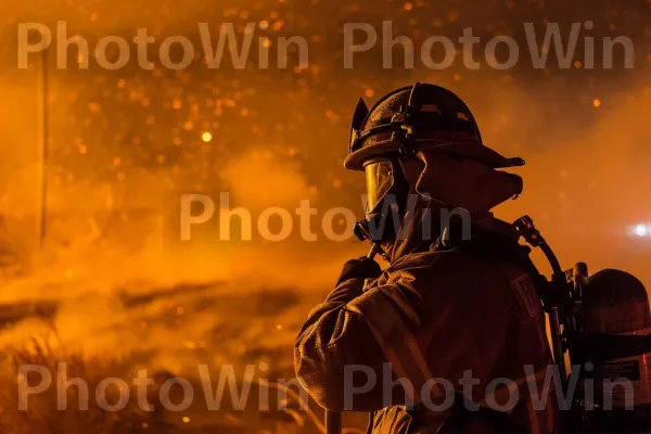 כבאי נלהב נלחם ללא פחד לשמור על ביטחון קהילות. רכב ממונע, כיסוי ראש, אירוע