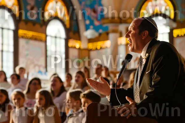 אב נרגש נואם נאום לבבי בבת המצווה של בנותיו. חוּלצָה, תְאוּרָה, עניבה