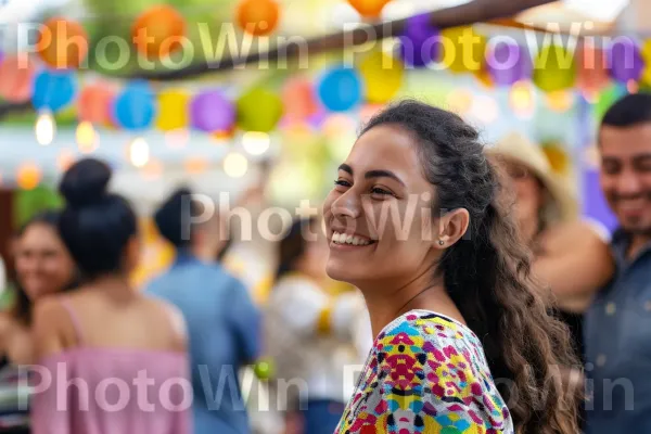 דיוקן שלוכד את השמחה על פניהם של המשתתפים באירוע. בן אנוש, שַׂמֵחַ, צהוב