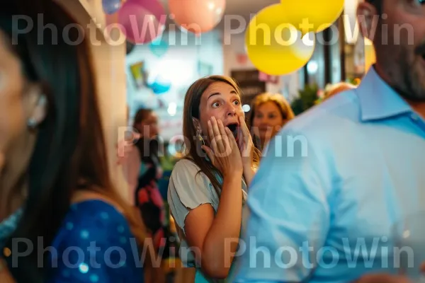 ההפתעה מתפשטת על פניו של אורח הכבוד במסיבה שלהם. תַצלוּם, כְּחוֹל, סָגוֹל