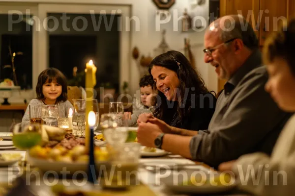 מפגש משפחתי לארוחת שבת חגיגית, מסורות אהובות מתעוררות לחיים, ממדינת ישראל. כלי שולחן, חיוך, מסגרת תמונה