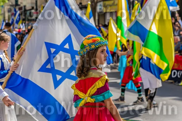 מצעד רחוב שובה לב המציג מסורות יהודיות בתלבושות ומוזיקה תוססות ממדינת ישראל. אין, קָהָל, בידור