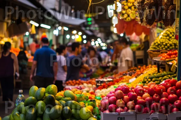 שוק ירושלמי שוקק חיים, מלא בצבעים וניחוחות של המטבח המזרח תיכוני, ממדינת ישראל. תַצלוּם, צמח, ירוק