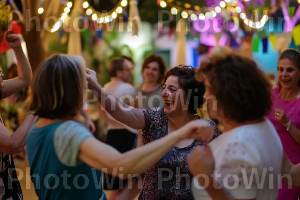 קבוצת נשים רוקדת בשמחה לרגל חגיגות ראש השנה ממדינת ישראל. הַלבָּשָׁה, סָגוֹל, תְאוּרָה