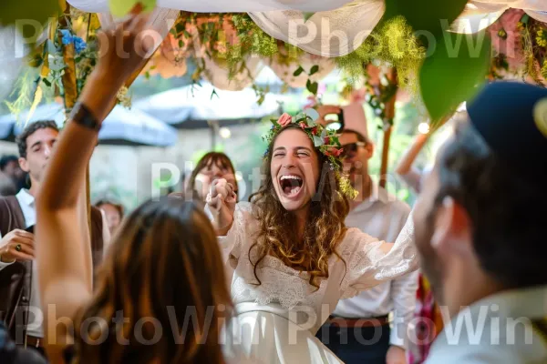 צחוק ושמחה הנובעים מחגיגת חתונה ערה ממדינת ישראל. חיוך, שַׂמֵחַ, כַּלָה