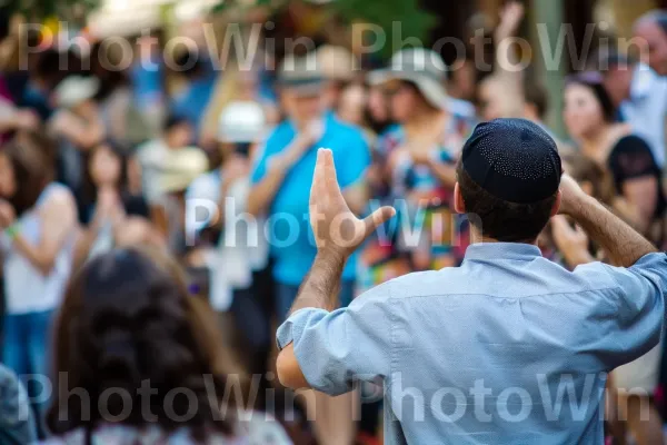 אמני רחוב שובים את העוברים והשבים במוזיקה וריקוד יהודי מסורתי ממדינת ישראל. בן אנוש, מחווה, כובע בייסבול