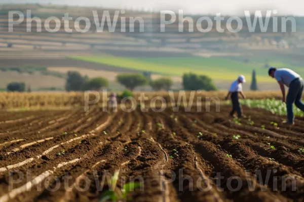 חקלאים עובדים בשדות הגליל השופעים, מטפחים את האדמה, ממדינת ישראל. חַקלָאוּת, דֶשֶׁא, בוקר