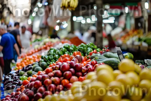 שוק חוצות שוקק מלא בתוצרת טרייה צבעונית ותבלינים ארומטיים ממדינת ישראל. מזון, מזונות טבעיים, פרי