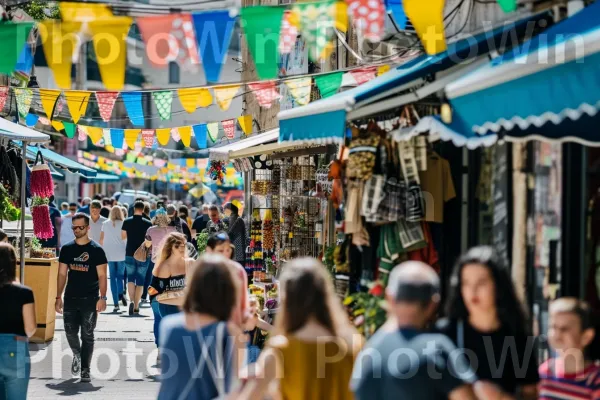 רחוב שוקק חיים בחיפה, המציג את מגוון התרבויות של ישראל ממדינת ישראל. בית המקדש, צהוב, קניות