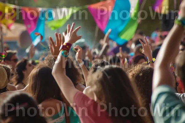 קהל רוקד בחגיגה במהלך פסטיבל עם ישראלי תוסס ממדינת ישראל. חוגג, מחווה, כובע