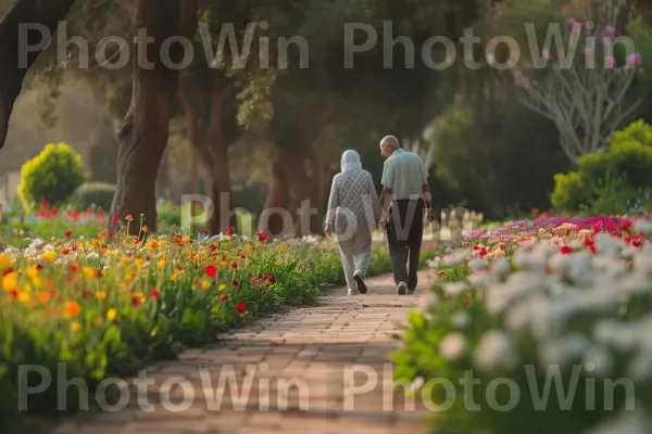 זוגות מבוגרים מטיילים יד ביד בפארקים ציוריים, ממדינת ישראל. פֶּרַח, עֵץ, עָלֵי כּוֹתֶרֶת