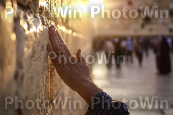 רגע תפילה רגוע בכותל, המבטא רוחניות עמוקה, ממדינת ישראל. מים, אוֹר, עץ