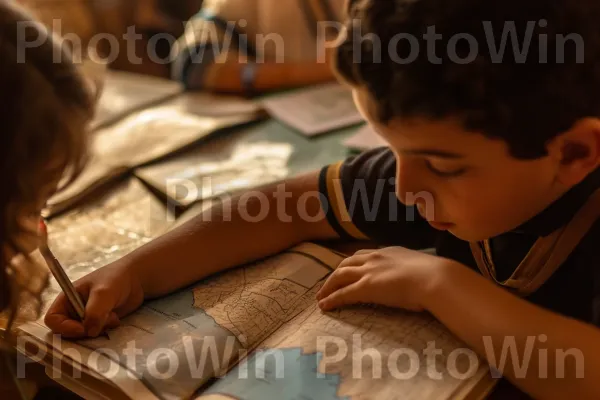 תלמידי בית ספר הלומדים עברית והיסטוריה יהודית בסקרנות ובהתלהבות, ממדינת ישראל. עץ, כֵּיף, אביזר כלי כתיבה