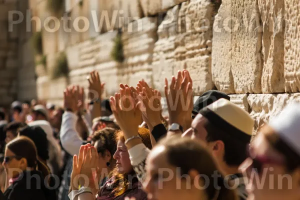 ביקור חגיגי בכותל המערבי כשאנשים מתפללים ומשאירים פתקים, ממדינת ישראל. מחווה, כובע, כובע בייסבול