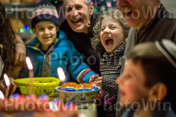 פרצופים מחייכים חוגגים בשמחה בחג החנוכה החגיגי ממדינת ישראל. חיוך, הבעת פנים, אֲנָשִׁים