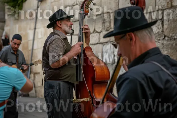 נגני רחוב מביאים שמחה לעוברים ושבים בלב ירושלים הישנה ממדינת ישראל. הַלבָּשָׁה, כלי מיתר, כלי מיתר מרוט