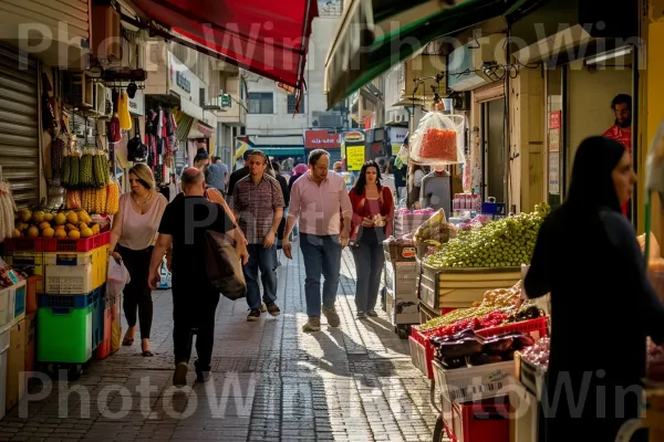 מיזוג תוסס של שפות ותרבויות ברחובותיה ההומים של חיפה, ממדינת ישראל. קניות, שׁוּק, עִיר