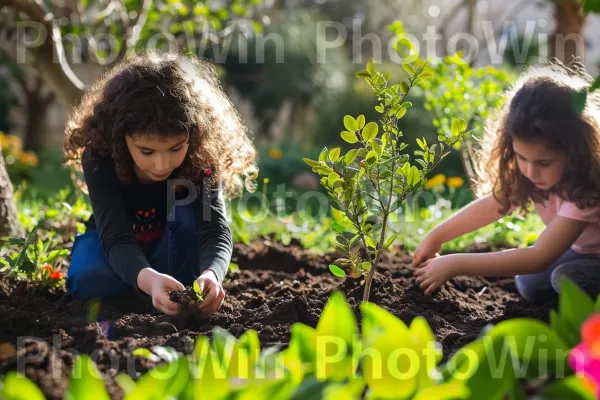 משפחה נוטעת עצים להנצחת ט\"ו בשבט ממדינת ישראל. שיער, אנשים בטבע, עלה