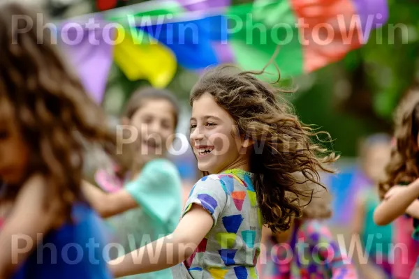 ילדים רוקדים בשמחה במהלך חגיגה יהודית ערה ממדינת ישראל. שְׁעוֹת הַיוֹם, קבוצה חברתית, כֵּיף