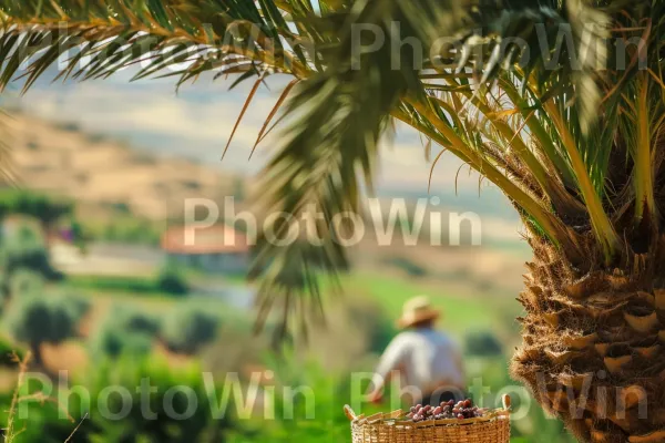 חקלאים קוטפים תמרים מעצי דקל עתיקים ממדינת ישראל. צמח, עֵץ, צִמחִיָה