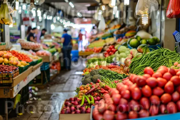 דוכני שוק צבעוניים שוקקים בתוצרת ישראלית טרייה, ממדינת ישראל. תַצלוּם, מוכר, מזונות טבעיים