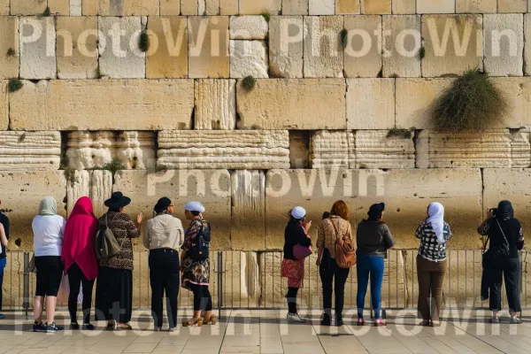 קבוצה מתפללת יחד בכותל המערבי בירושלים, ממדינת ישראל. בז\', עִיר, אירוע