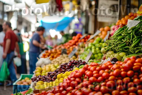 שוק חוצות שוקק, מקומיים מתמקחים על תוצרת טרייה ממדינת ישראל. ירוק, צמח, מַרכִּיב